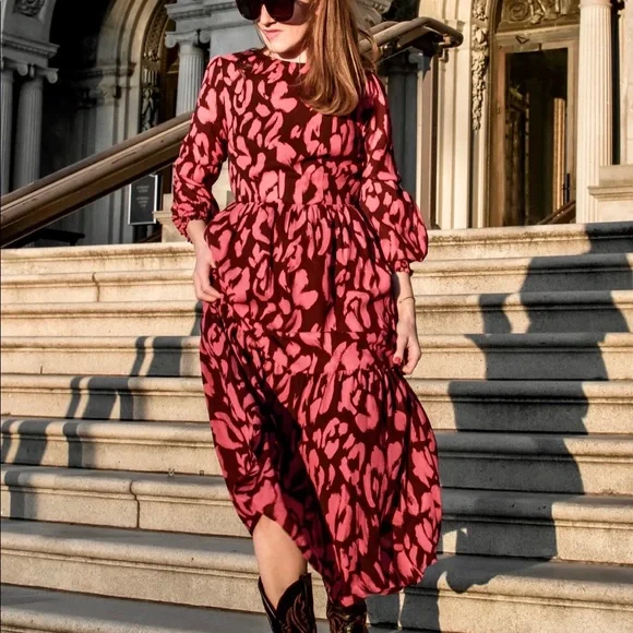 red long sleeve dress target Women's Classic Rose Linen Long Sleeve Maxi Dress